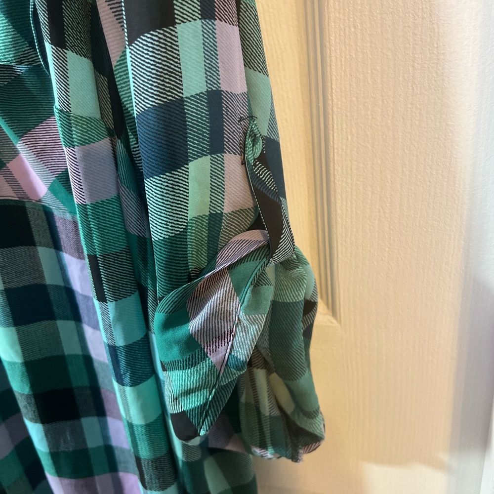 Torrid Green Plaid Harper Georgette 3/4 Sleeve Top Size 5 - Picture 7 of 10